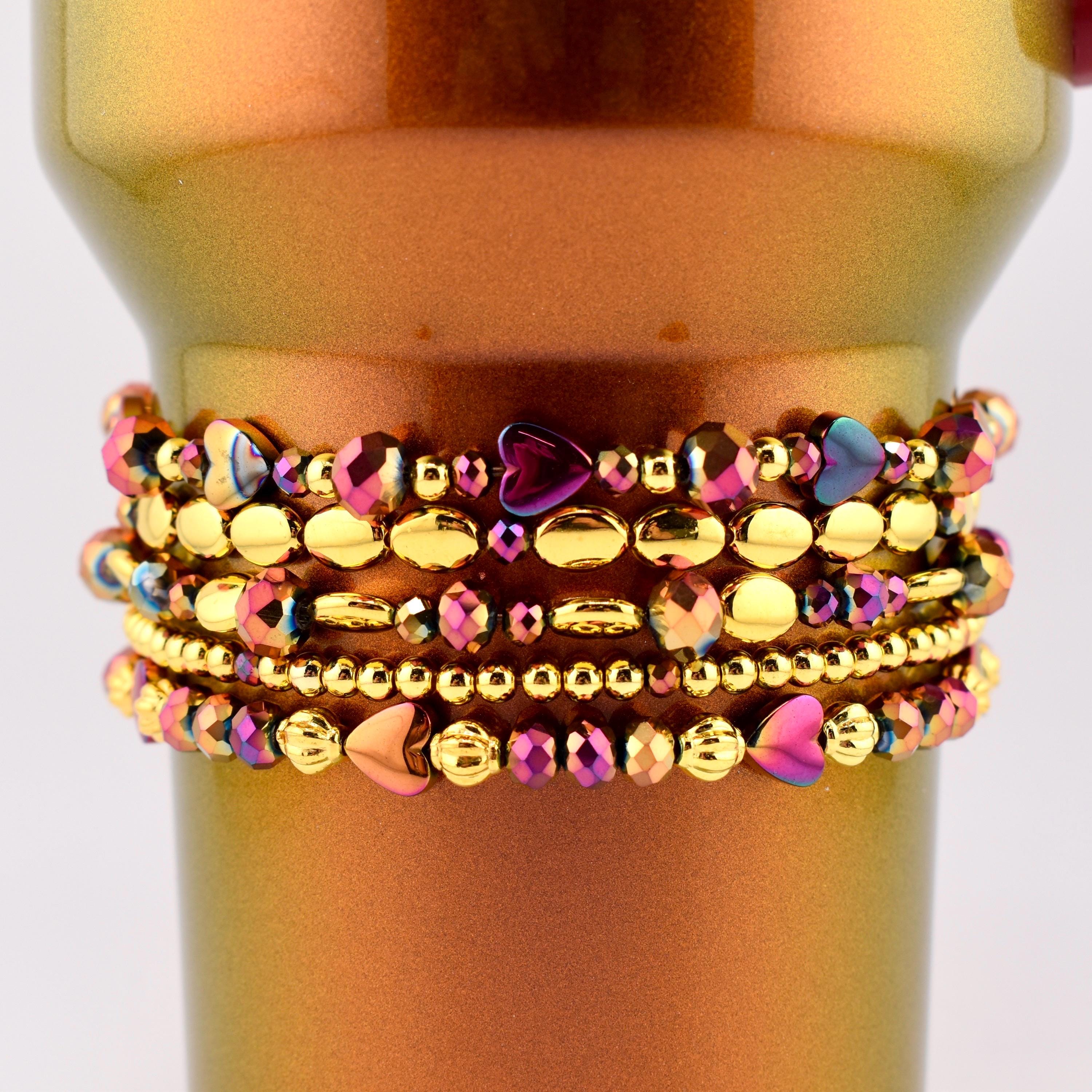 Country Gold Bracelet Collection - Dark Red and Gold Iridescent Beaded Bracelets