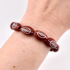 Football Beaded Bracelet with Letter Charm and Gold Accent Beads