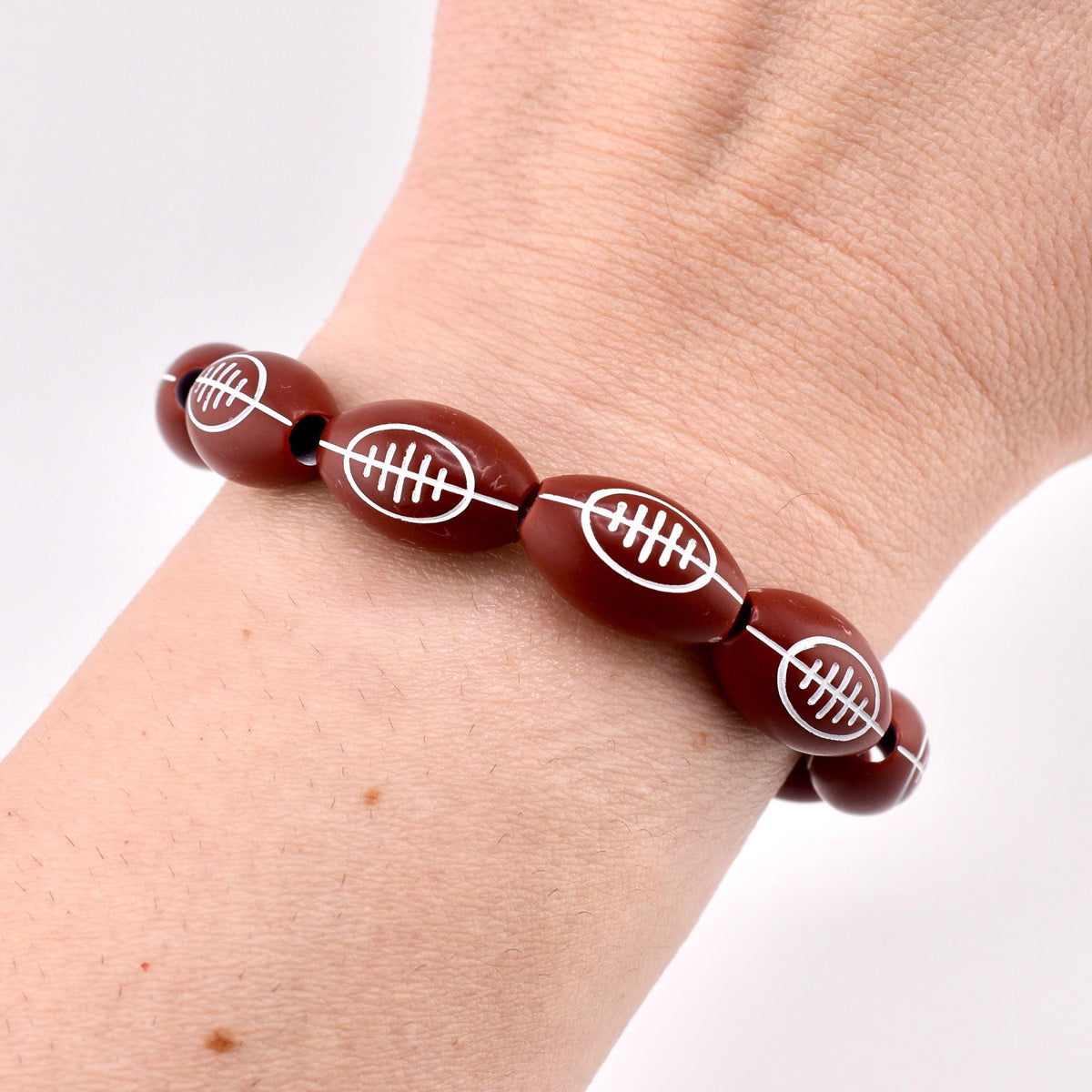 Football Beaded Bracelet with Letter Charm and Gold Accent Beads