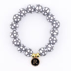 Soccer Ball Beaded Bracelet with Letter Charm and Gold Accent Beads