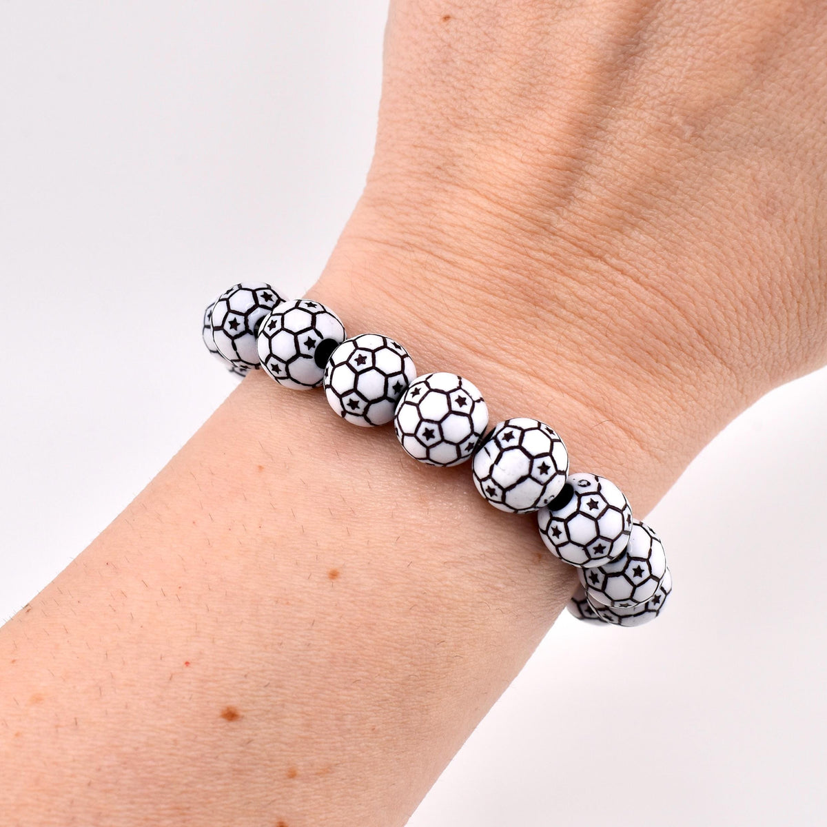 Soccer Ball Beaded Bracelet with Letter Charm and Gold Accent Beads
