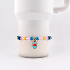 Pink Blue and Crystal Beaded Bracelet with Flower Charm