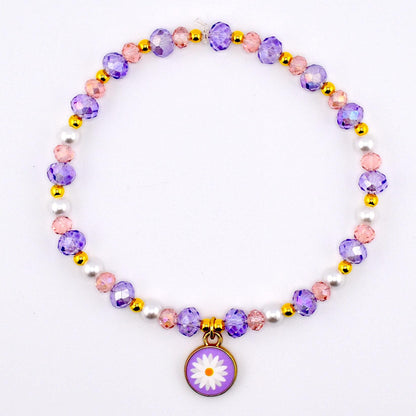 Pink and Purple Daisy Charm Bracelet with Gold Accents