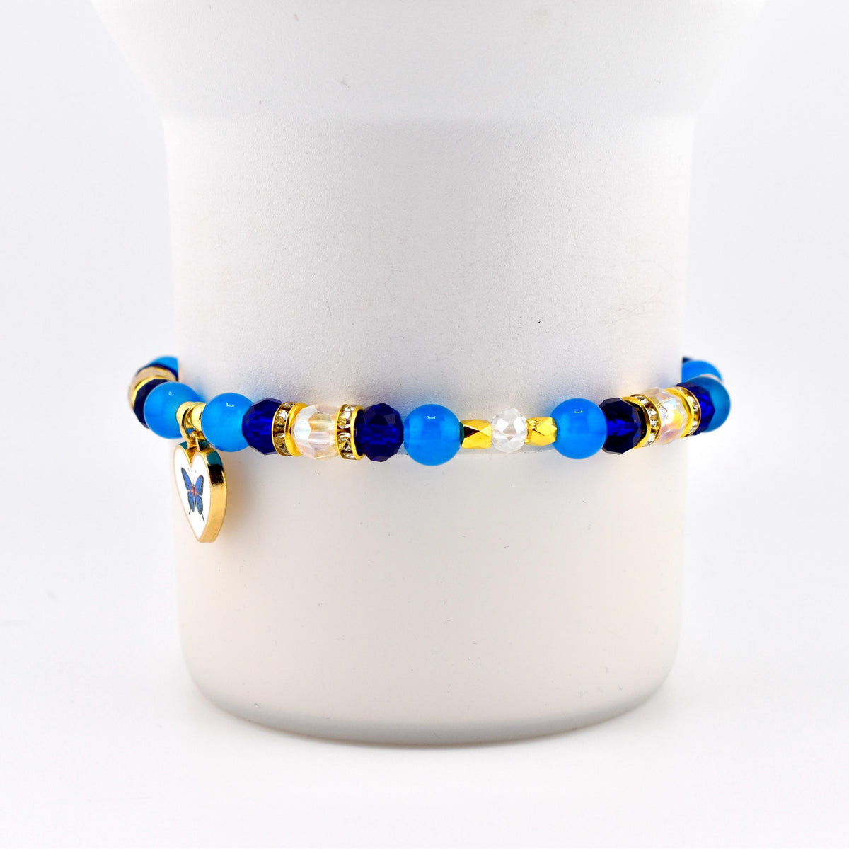 Blue and Gold Butterfly Heart Charm Bracelet