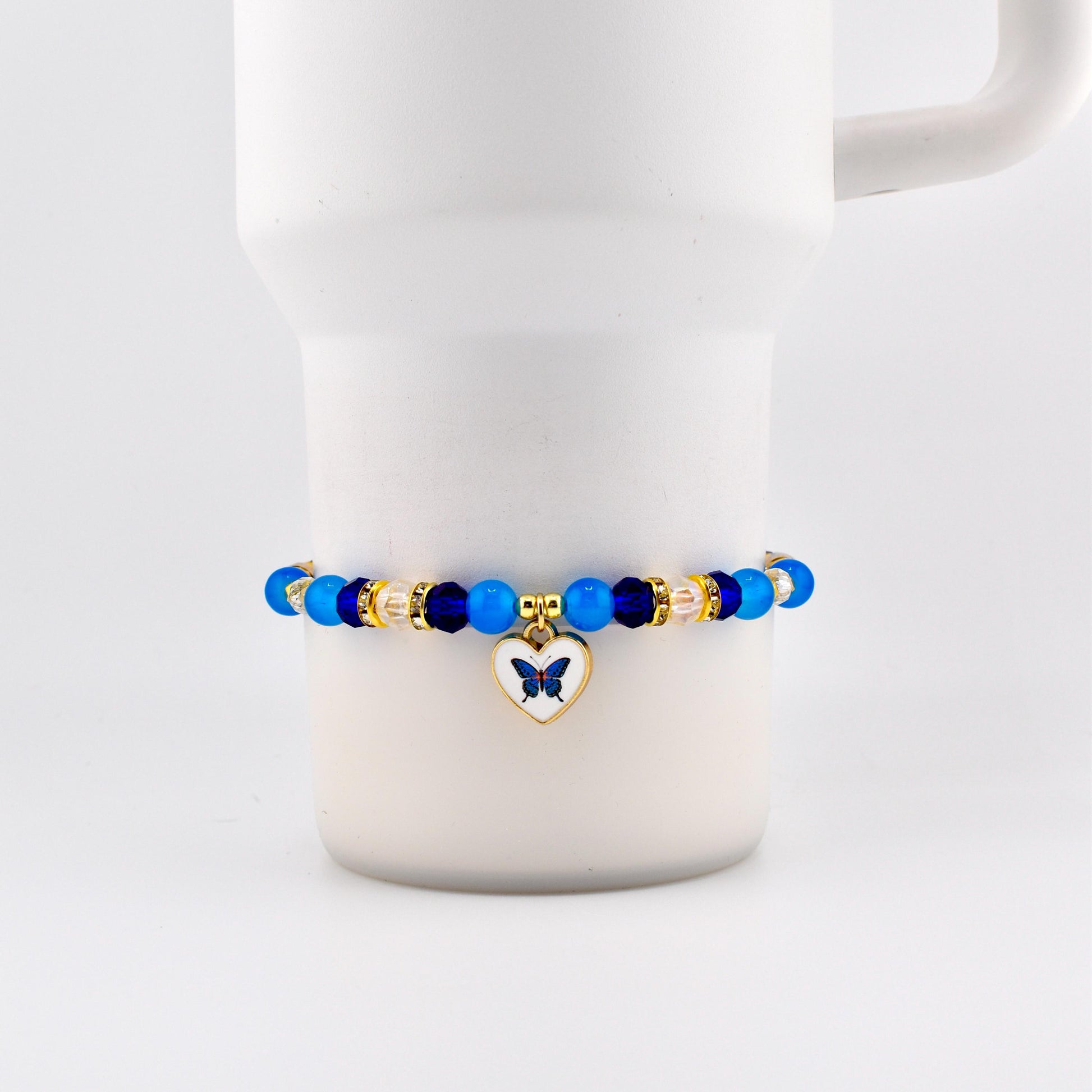 Blue and Gold Butterfly Heart Charm Bracelet