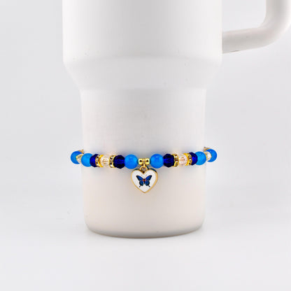 Blue and Gold Butterfly Heart Charm Bracelet