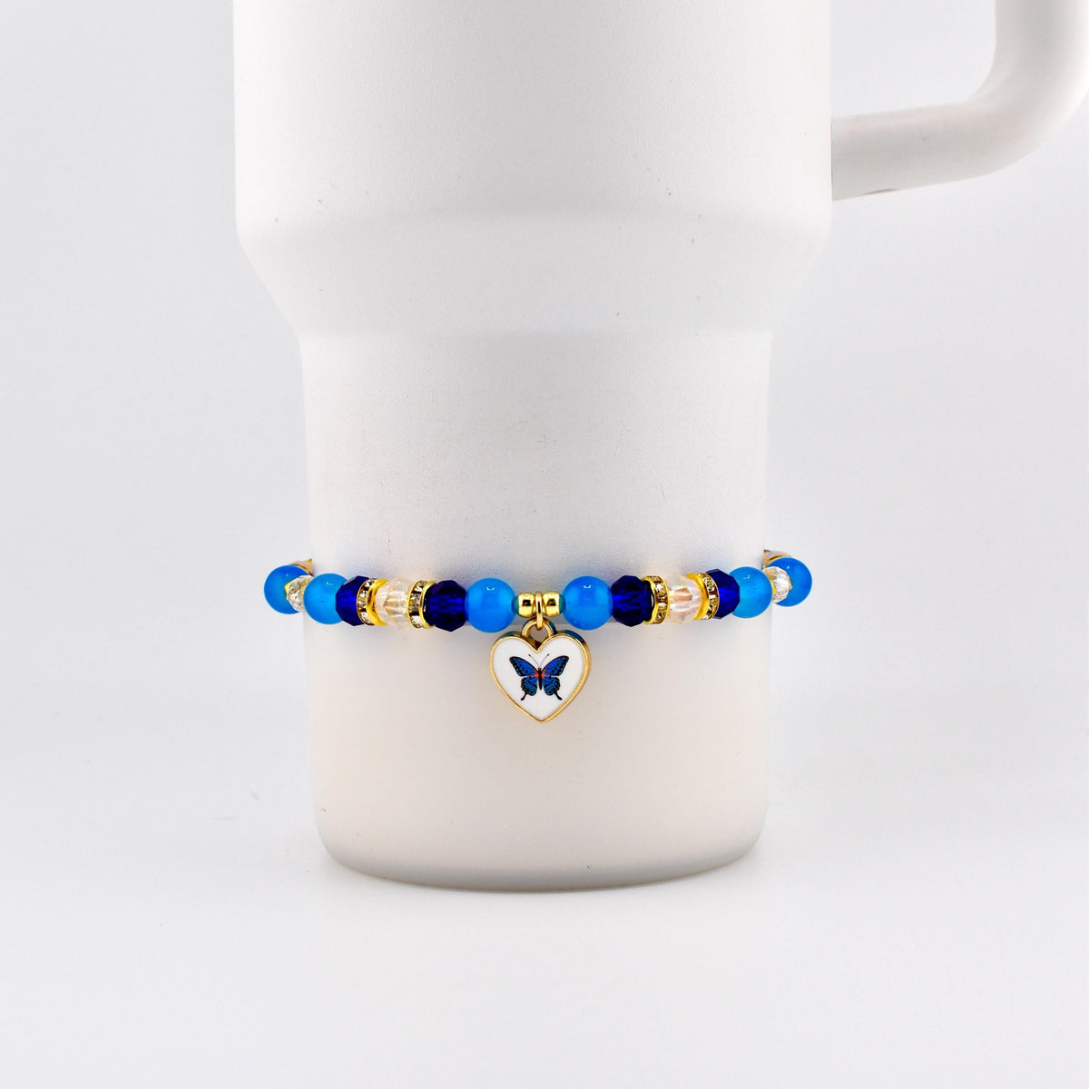 Blue and Gold Butterfly Heart Charm Bracelet