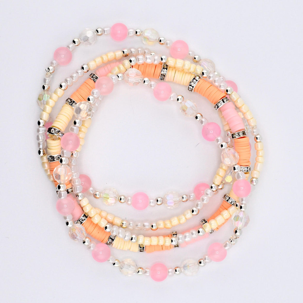 Pink Mesa Sunset Bracelet Collection: Pink, Peach, and Cream Beaded Bracelets