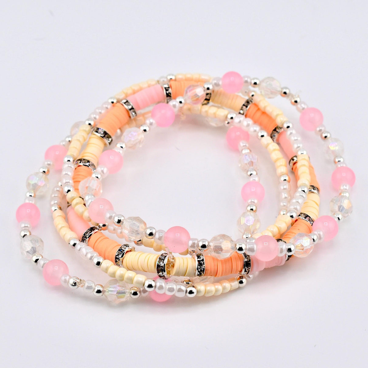 Pink Mesa Sunset Bracelet Collection: Pink, Peach, and Cream Beaded Bracelets