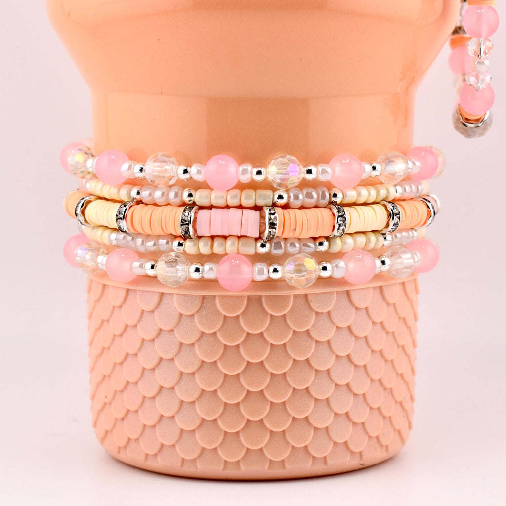 Pink Mesa Sunset Bracelet Collection: Pink, Peach, and Cream Beaded Bracelets