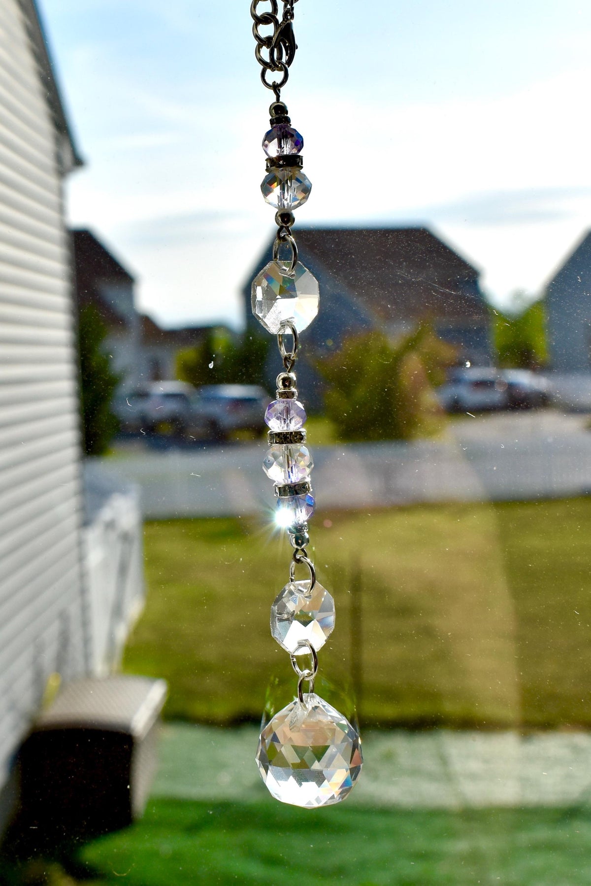 Crystal Purple Suncatcher | Window or Rearview Mirror Hanging Crystal Prism