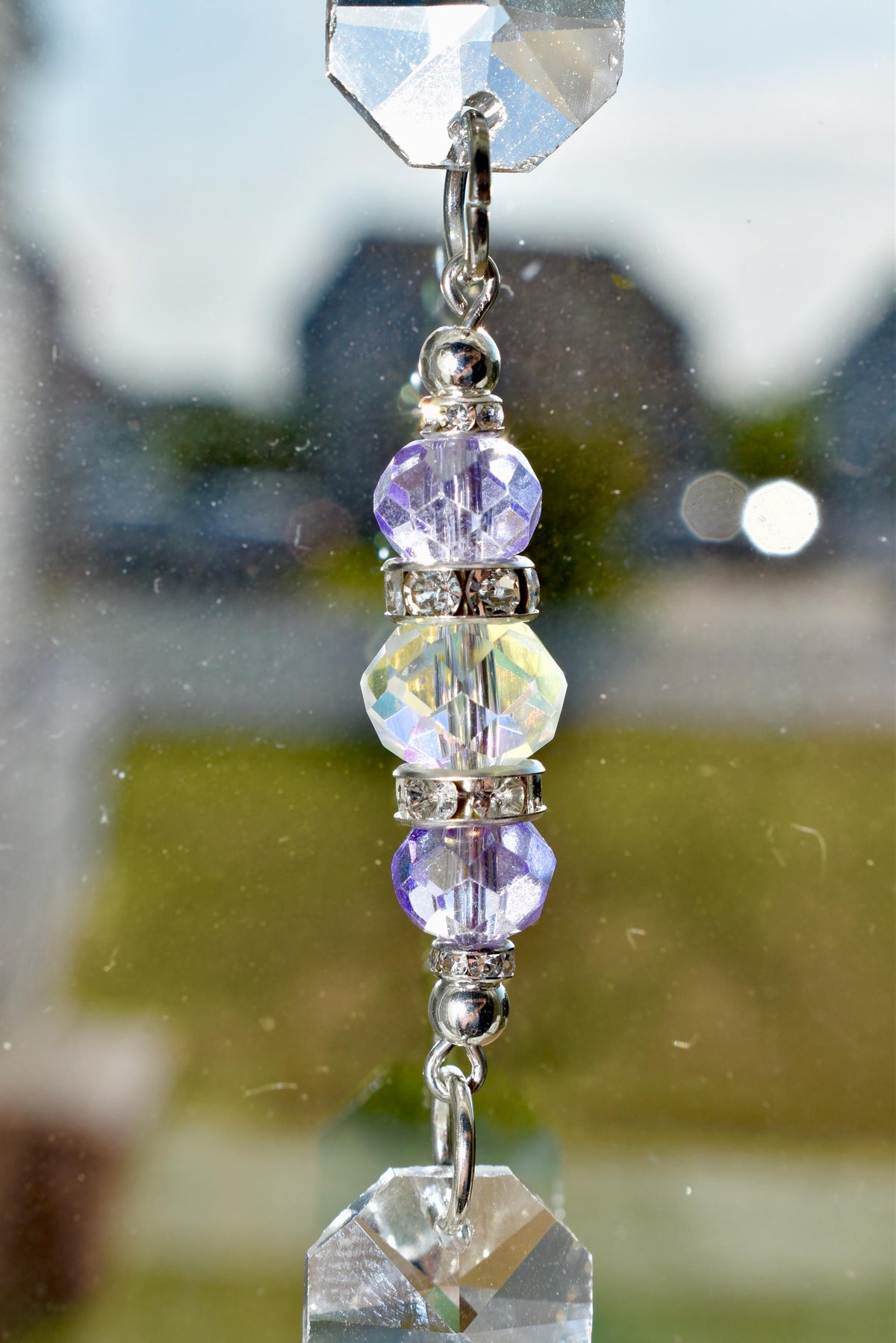 Crystal Purple Suncatcher | Window or Rearview Mirror Hanging Crystal Prism