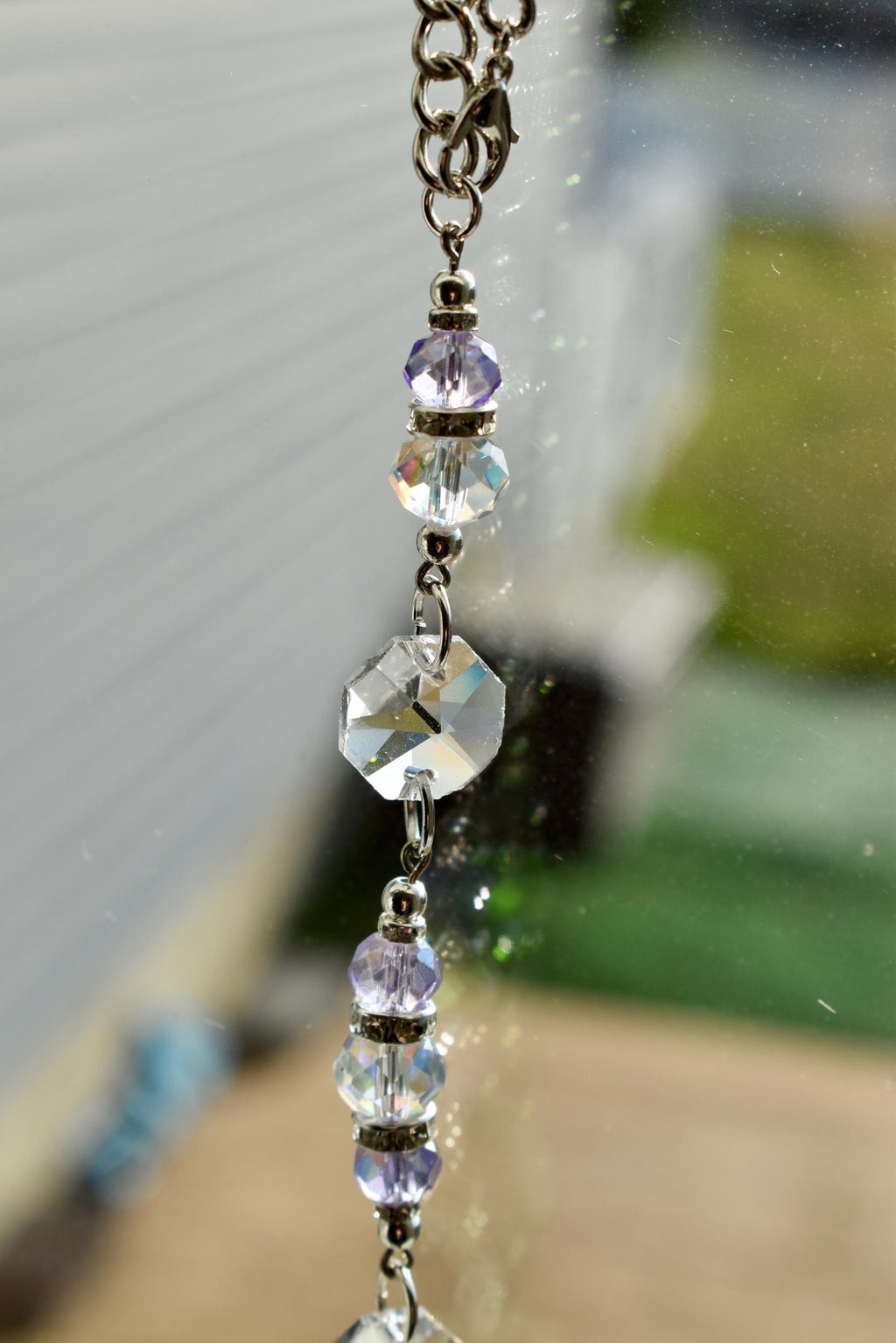 Crystal Purple Suncatcher | Window or Rearview Mirror Hanging Crystal Prism