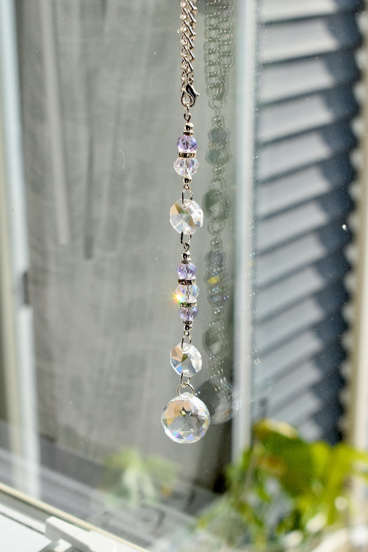 Crystal Purple Suncatcher | Window or Rearview Mirror Hanging Crystal Prism