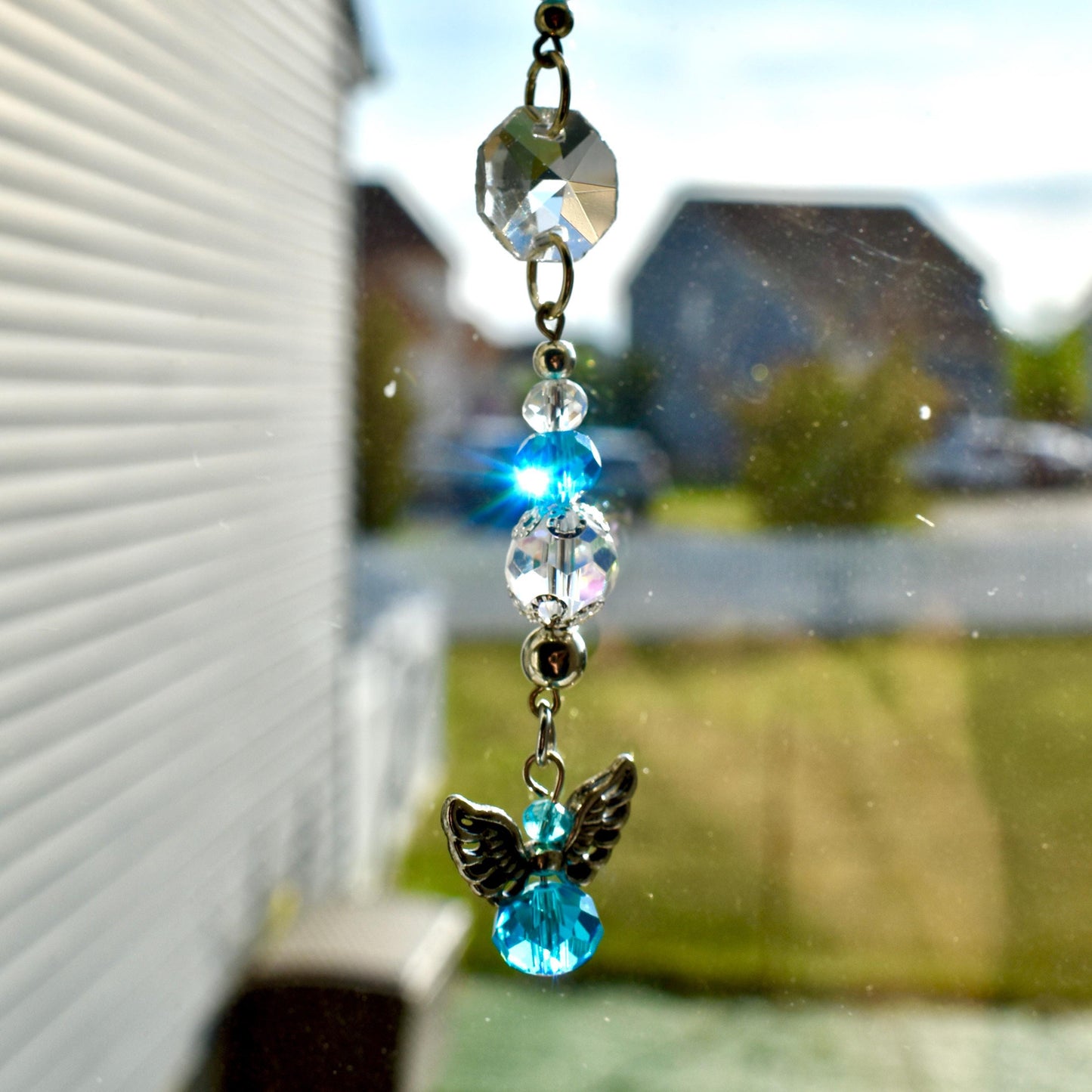 Angel Suncatcher Car Charm | Crystal Rearview Mirror Accessory | Guardian Angel Memorial Gift | Pink or Blue Car Charm