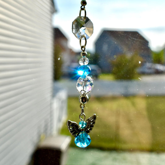 Angel Suncatcher Car Charm | Crystal Rearview Mirror Accessory | Guardian Angel Memorial Gift | Pink or Blue Car Charm