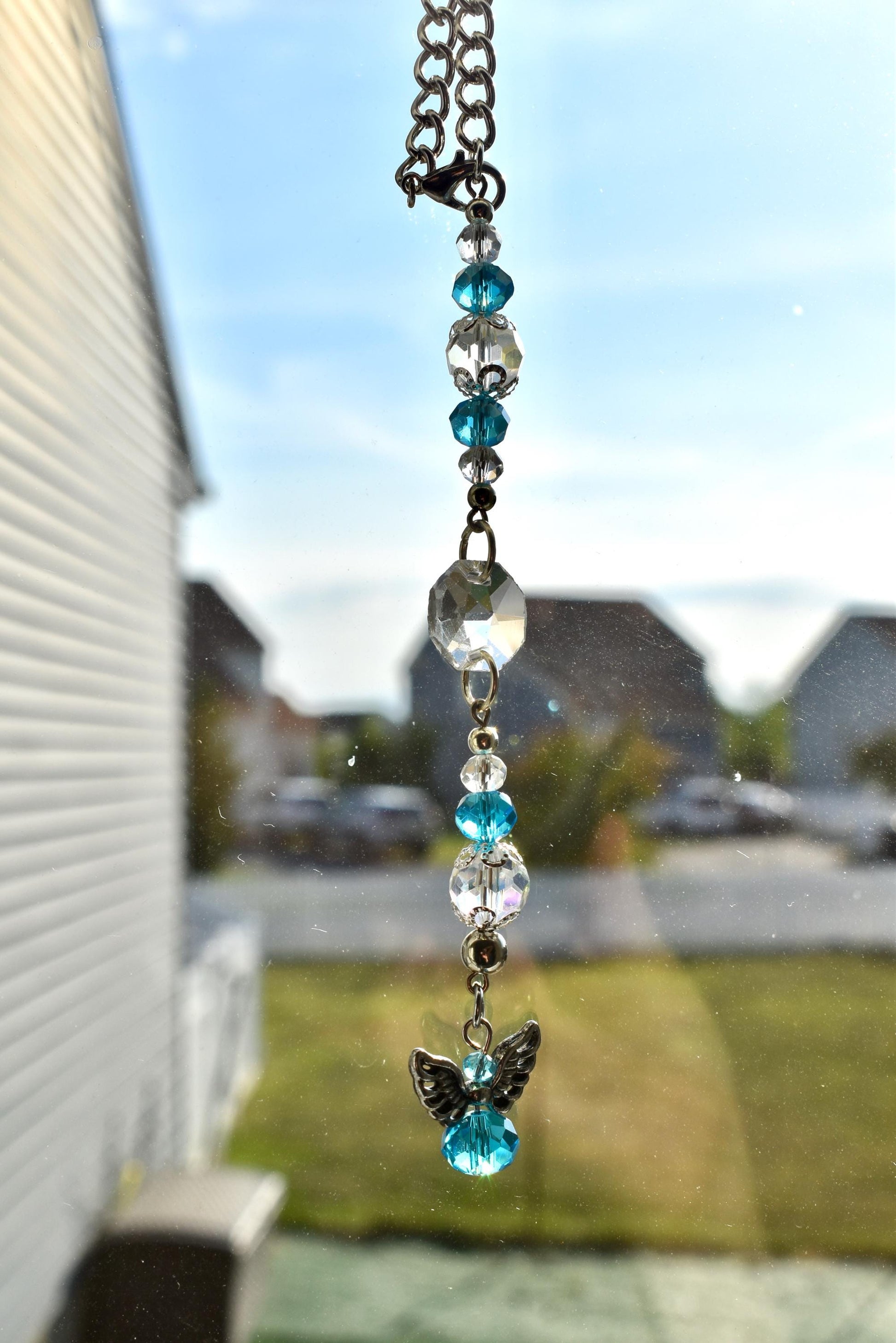 Angel Suncatcher Car Charm | Crystal Rearview Mirror Accessory | Guardian Angel Memorial Gift | Pink or Blue Car Charm