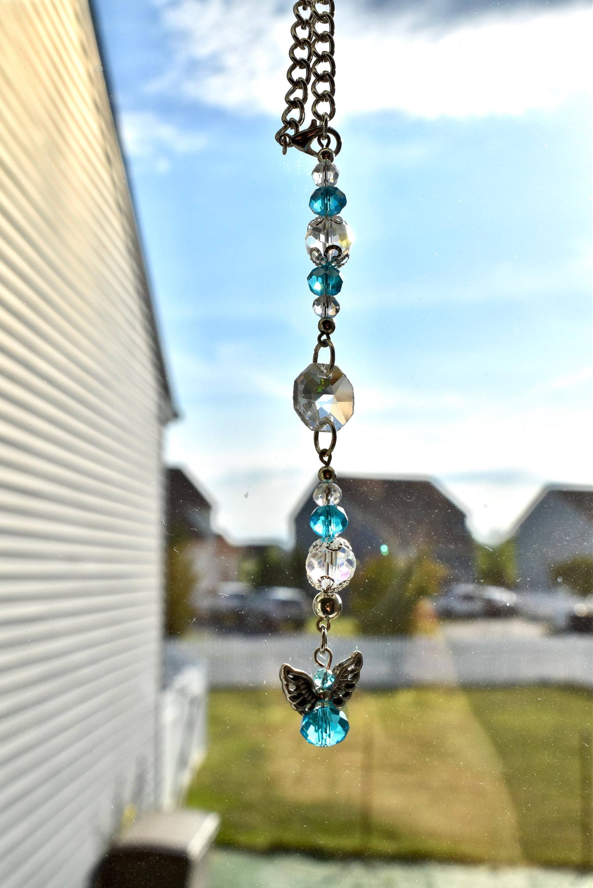 Angel Suncatcher Car Charm | Crystal Rearview Mirror Accessory | Guardian Angel Memorial Gift | Pink or Blue Car Charm