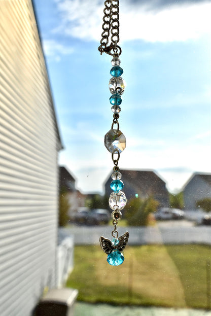 Angel Suncatcher Car Charm | Crystal Rearview Mirror Accessory | Guardian Angel Memorial Gift | Pink or Blue Car Charm