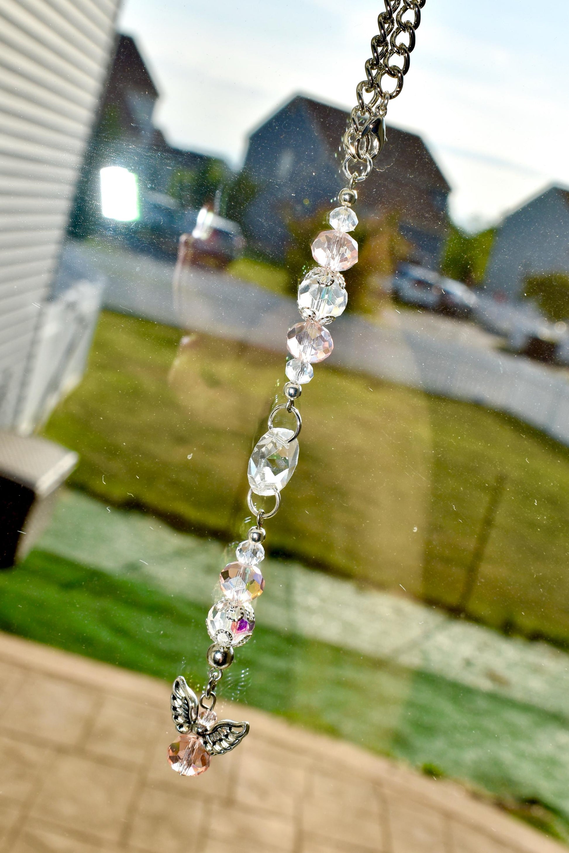 Angel Suncatcher Car Charm | Crystal Rearview Mirror Accessory | Guardian Angel Memorial Gift | Pink or Blue Car Charm