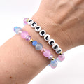 Purple, Blue, and Pink Beaded Bracelet Set: Crystal and Gold Accents