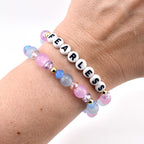 Purple, Blue, and Pink Beaded Bracelet Set: Crystal and Gold Accents