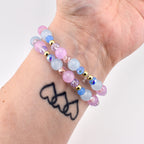 Purple, Blue, and Pink Beaded Bracelet Set: Crystal and Gold Accents