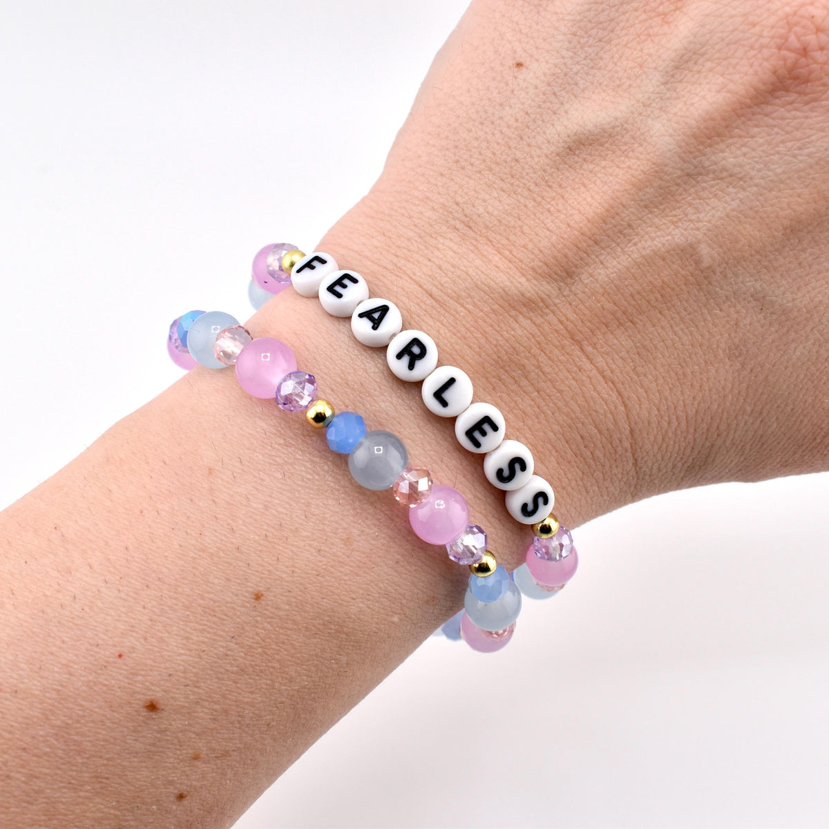 Purple, Blue, and Pink Beaded Bracelet Set: Crystal and Gold Accents