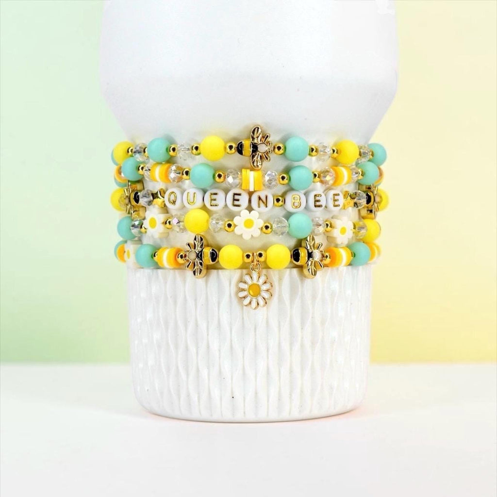 Yellow and Mint Bee Charm Bracelet Collection with Daisy Charm