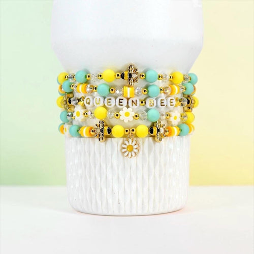 Yellow and Mint Bee Charm Bracelet Collection with Daisy Charm