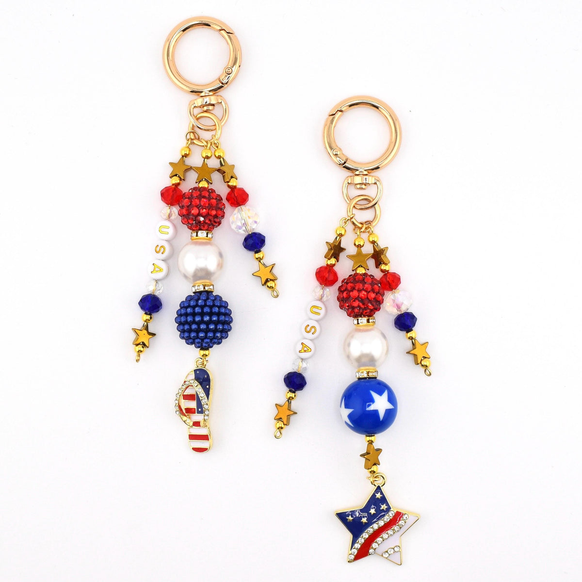 Patriotic Beaded Bag Charm | USA Flag Flip Flop, Star Straw Charm