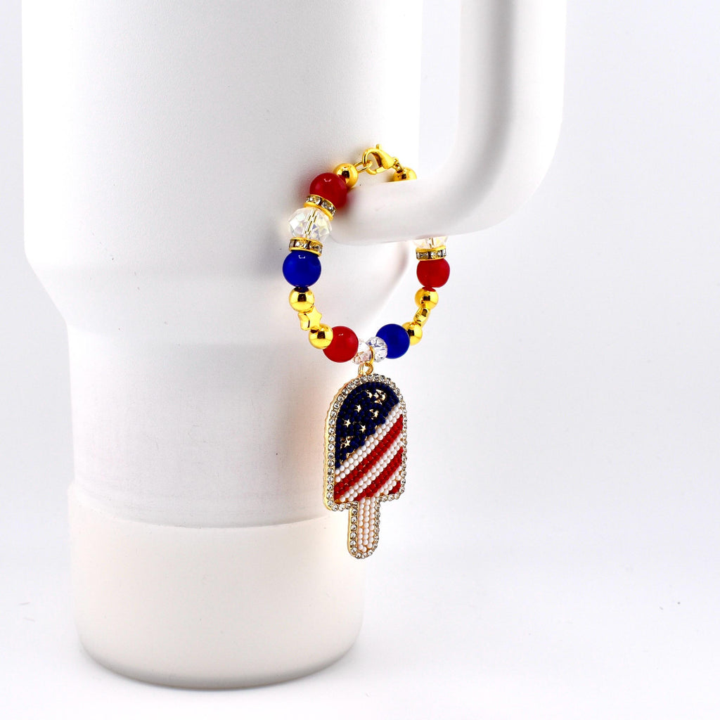 USA Flag Tumbler Handle Charm — Popsicle Flag Charm or Heart Flag Charm