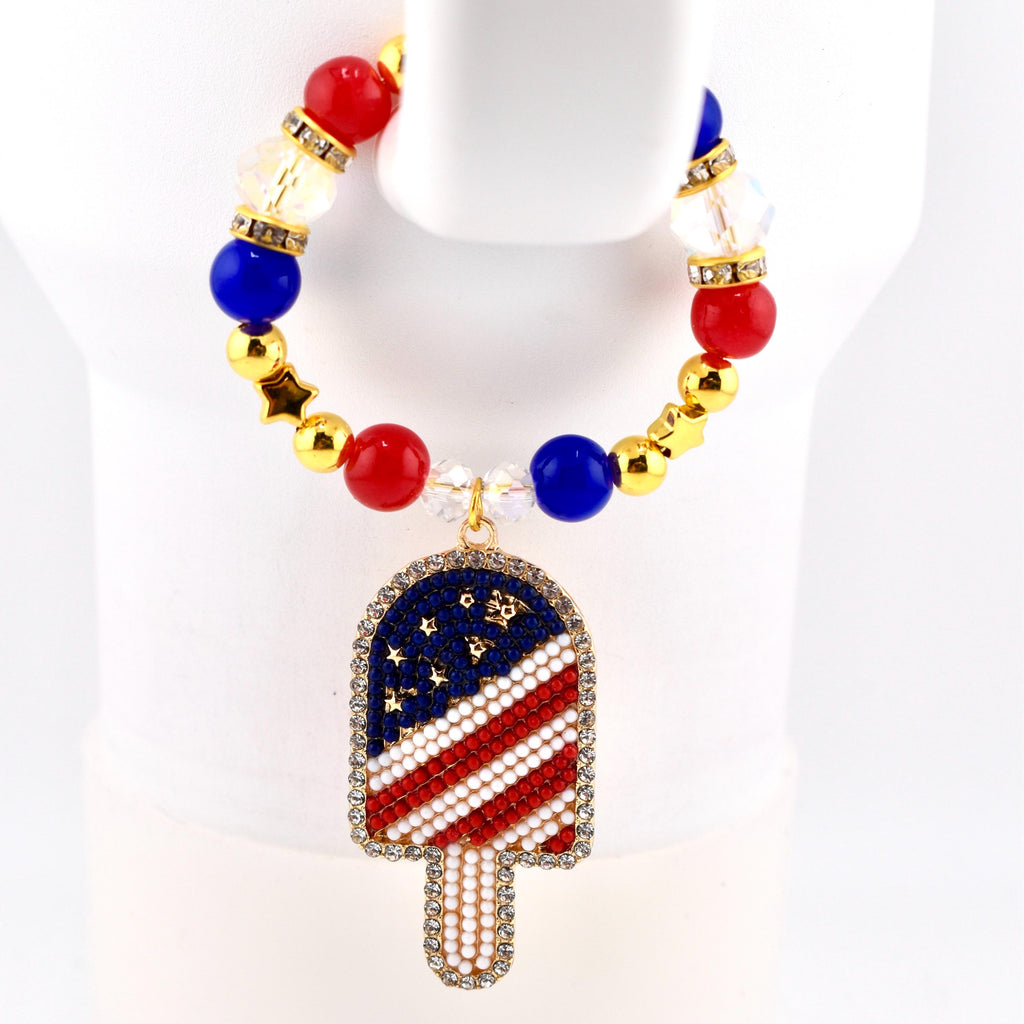USA Flag Tumbler Handle Charm — Popsicle Flag Charm or Heart Flag Charm
