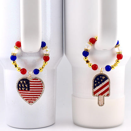 USA Flag Tumbler Handle Charm — Popsicle Flag Charm or Heart Flag Charm