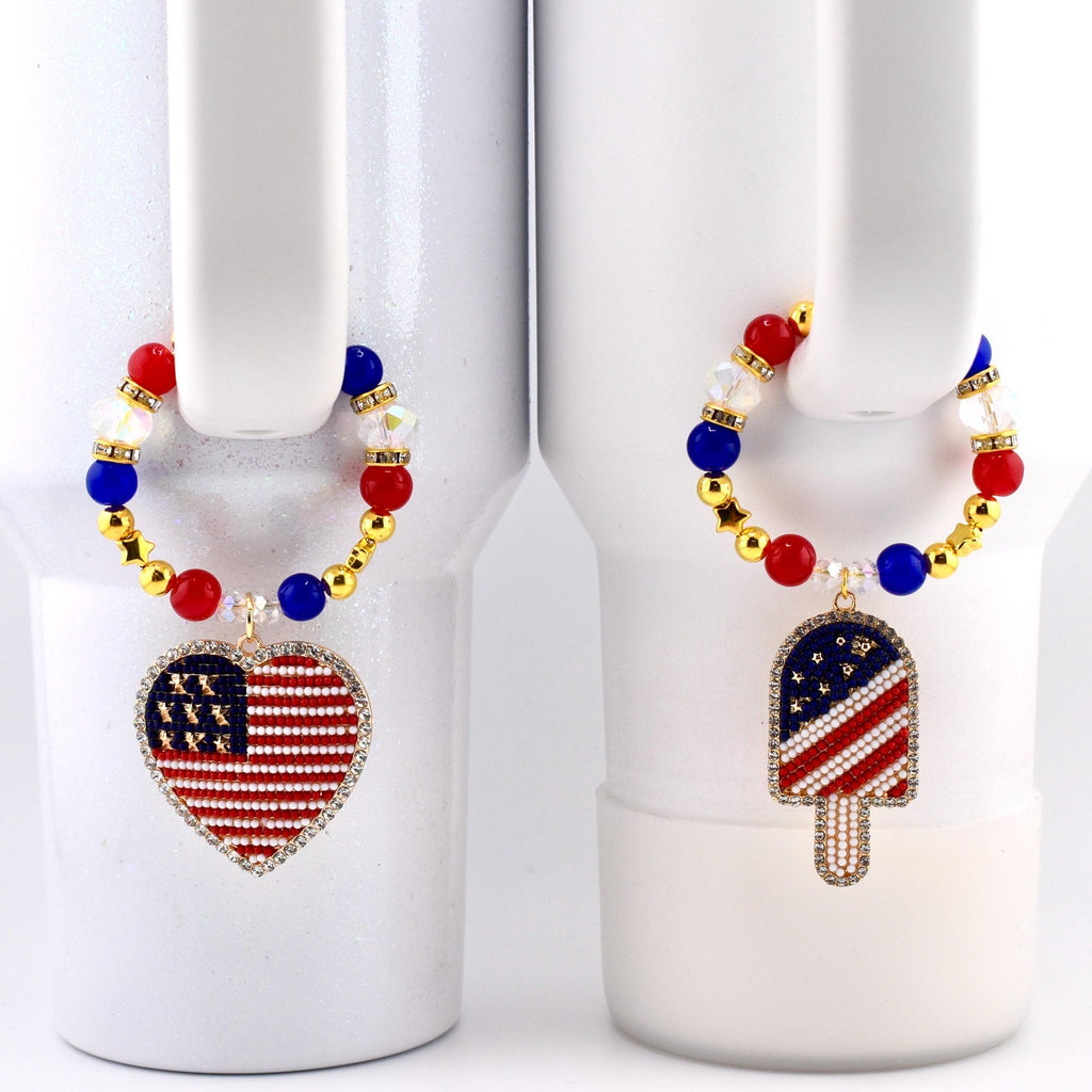 USA Flag Tumbler Handle Charm — Popsicle Flag Charm or Heart Flag Charm