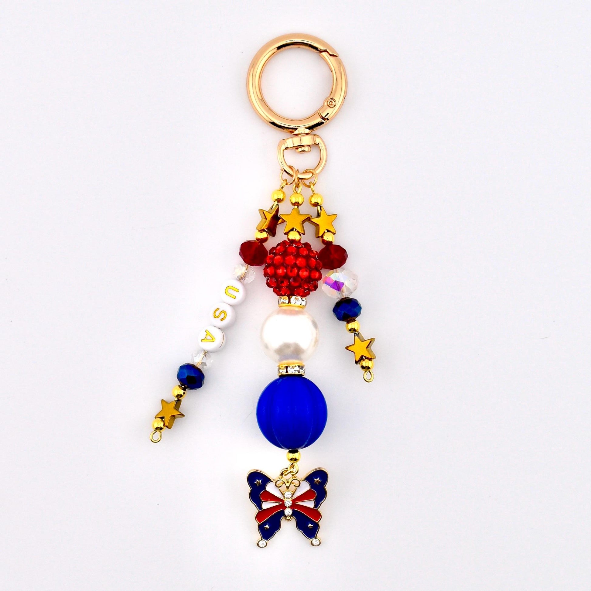 Patriotic Beaded Charm | USA Flag Flip Flop, Star Pendant Bag Accessory