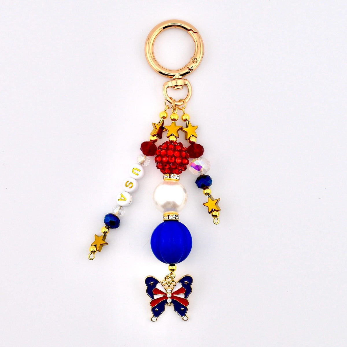 Patriotic Beaded Bag Charm | USA Flag Flip Flop, Star Straw Charm