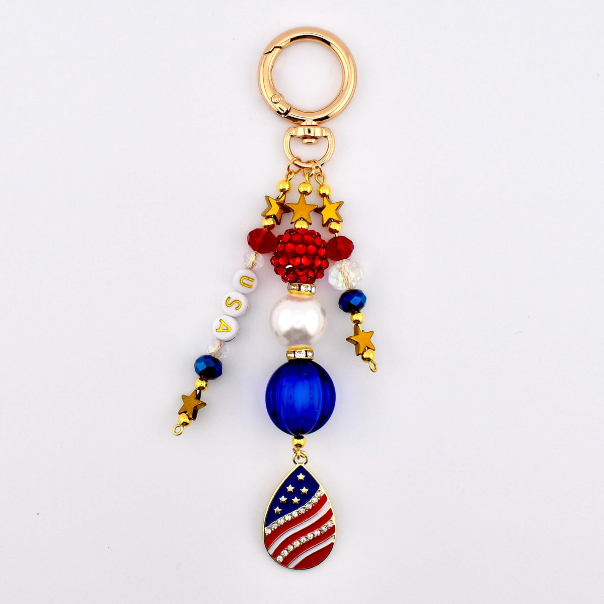Patriotic Beaded Bag Charm | USA Flag Flip Flop, Star Straw Charm