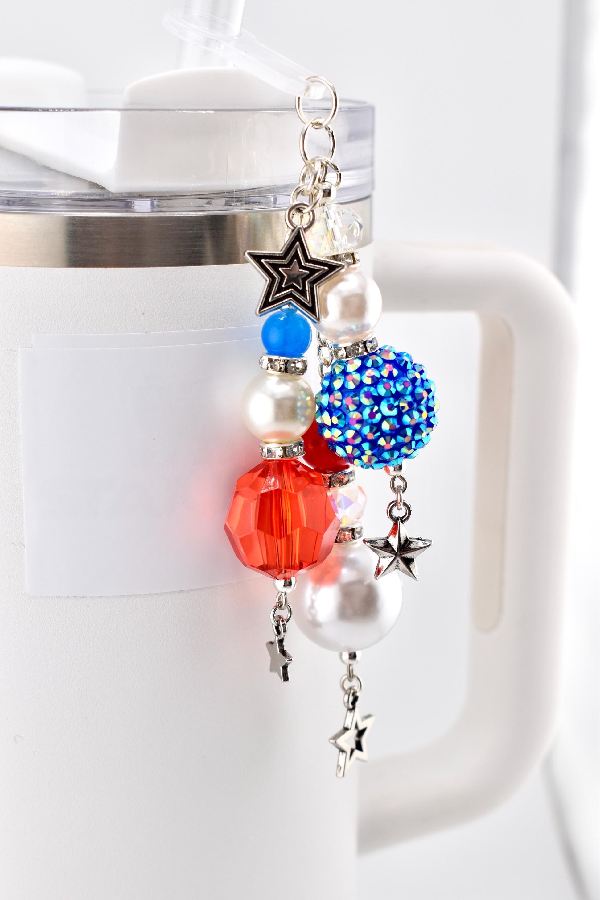 Patriotic Bag Charm | Red White Blue Straw Charm | 4th of July Tumbler Accessory