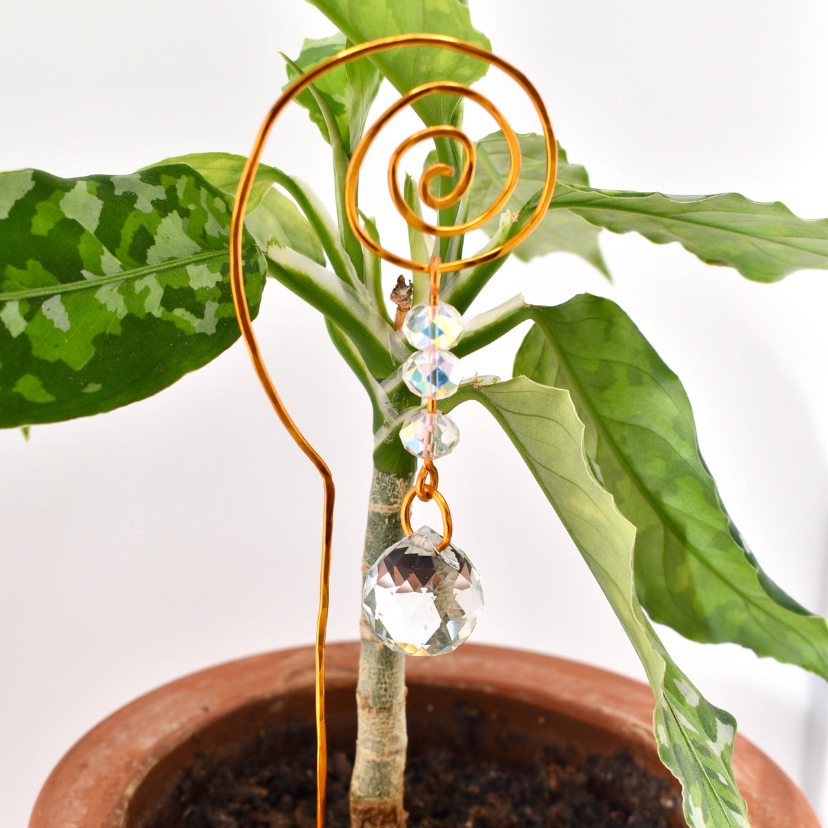 Plant Suncatcher with Crystal Prism and Glass Beads