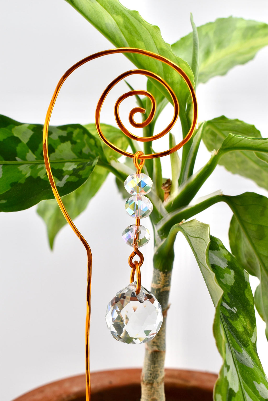 Plant Suncatcher with Crystal Prism and Glass Beads