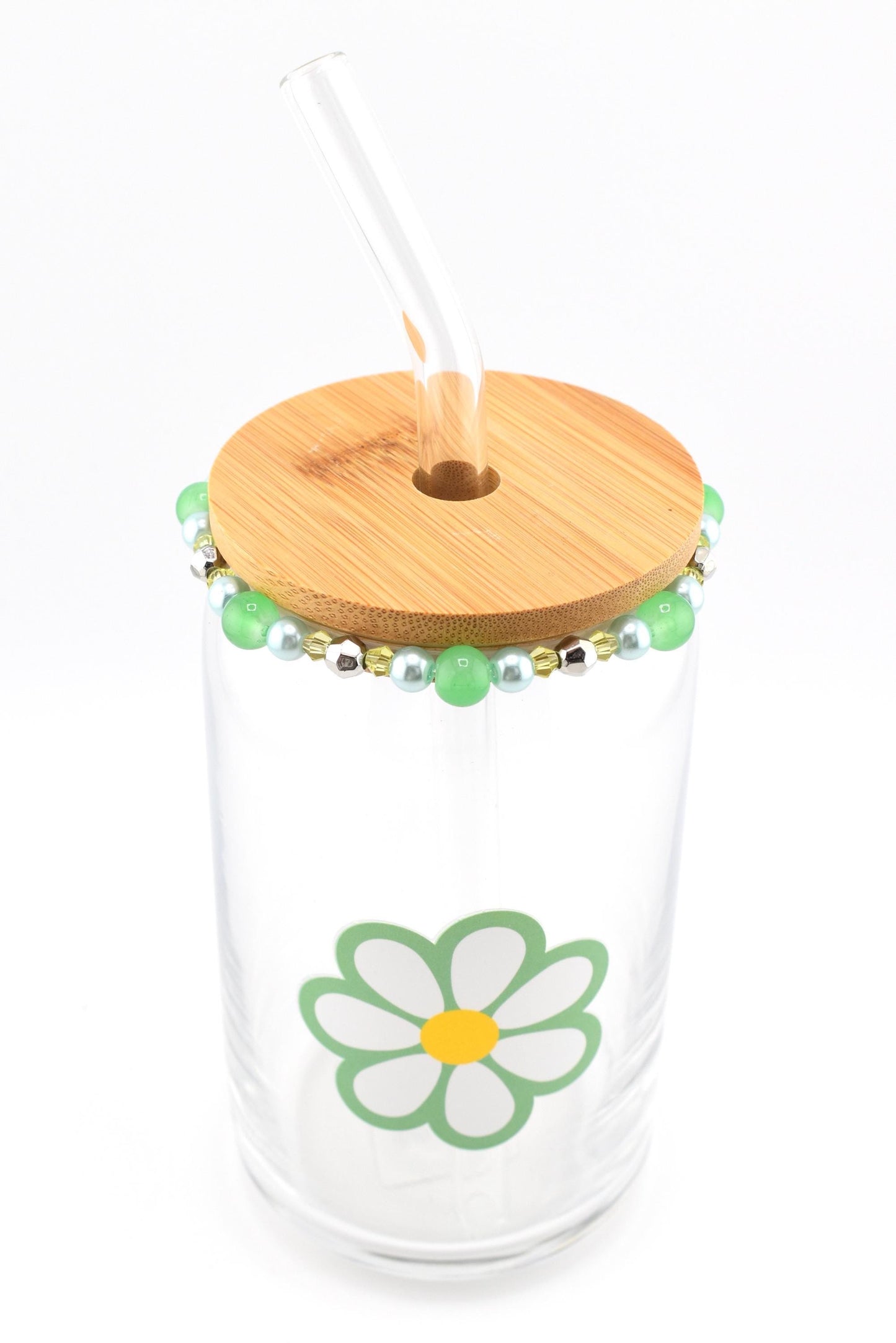 Glass Can Cup with Beaded Bracelet