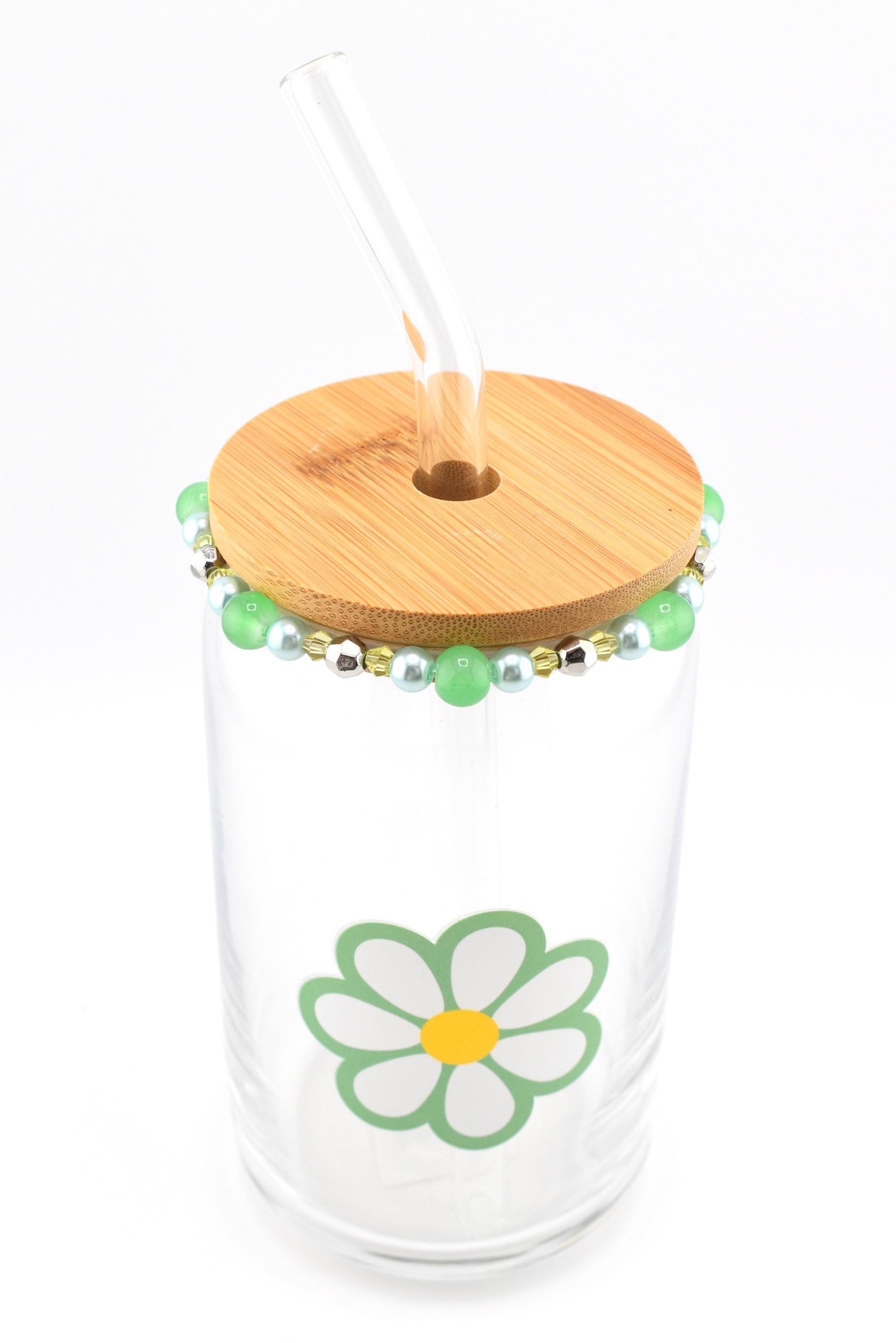 Glass Can Cup with Beaded Bracelet