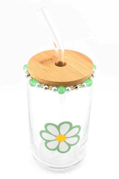 Glass Can Cup with Beaded Bracelet