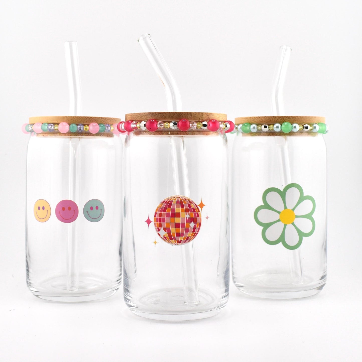 Glass Can Cup with Beaded Bracelet
