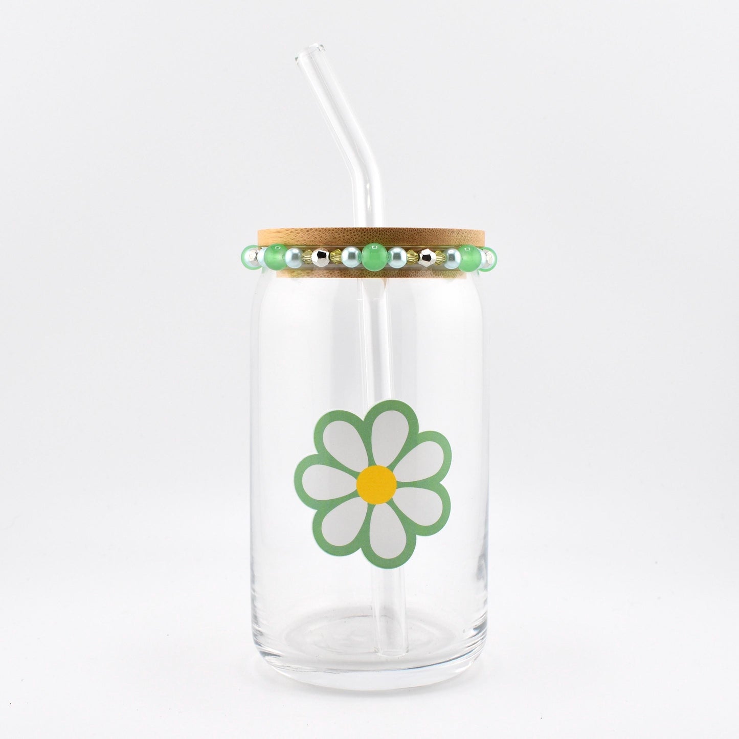 Glass Can Cup with Beaded Bracelet