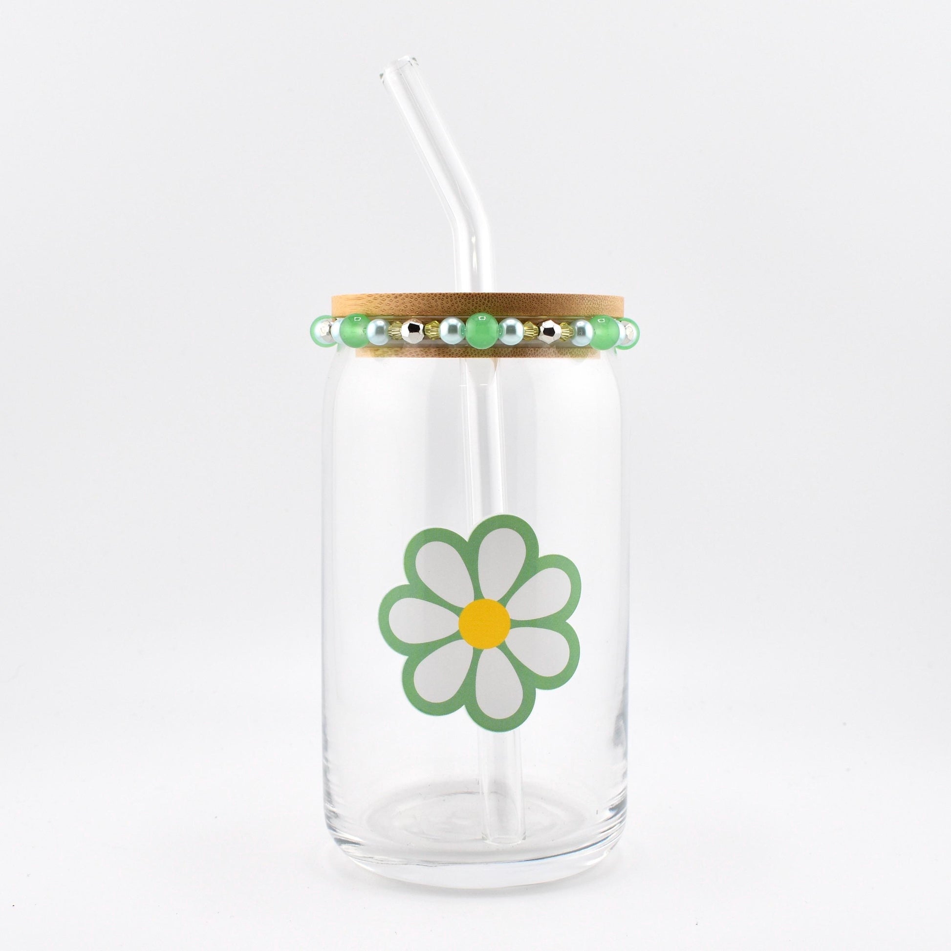 Glass Can Cup with Beaded Bracelet