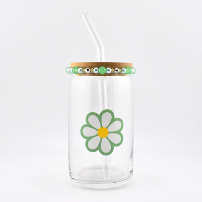 Glass Can Cup with Beaded Bracelet