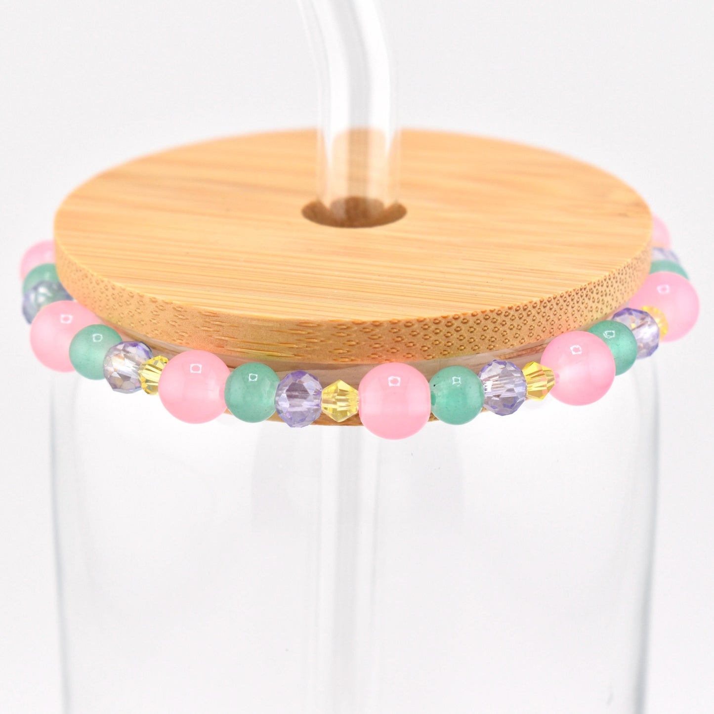Glass Can Cup with Beaded Bracelet