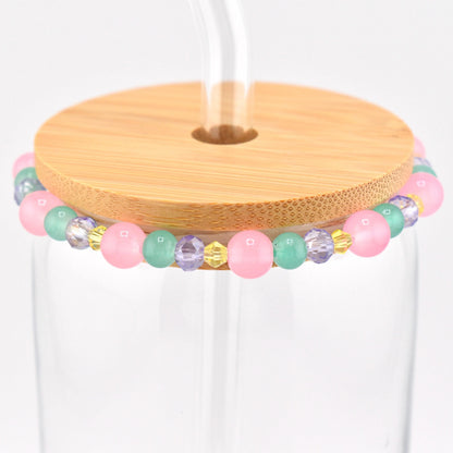 Glass Can Cup with Beaded Bracelet